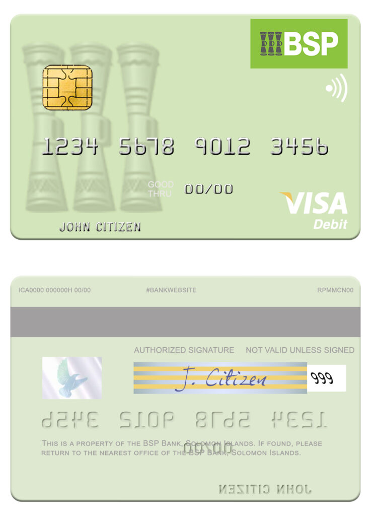 Editable Solomon Islands BSP Bank visa debit credit card Templates in PSD Format