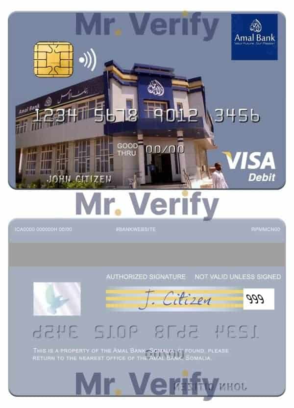 Editable Somalia Amal Bank visa debit card Templates in PSD Format