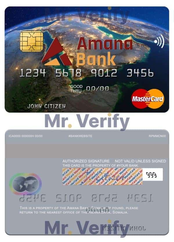 Editable Somalia Amana Bank mastercard credit card Templates in PSD Format