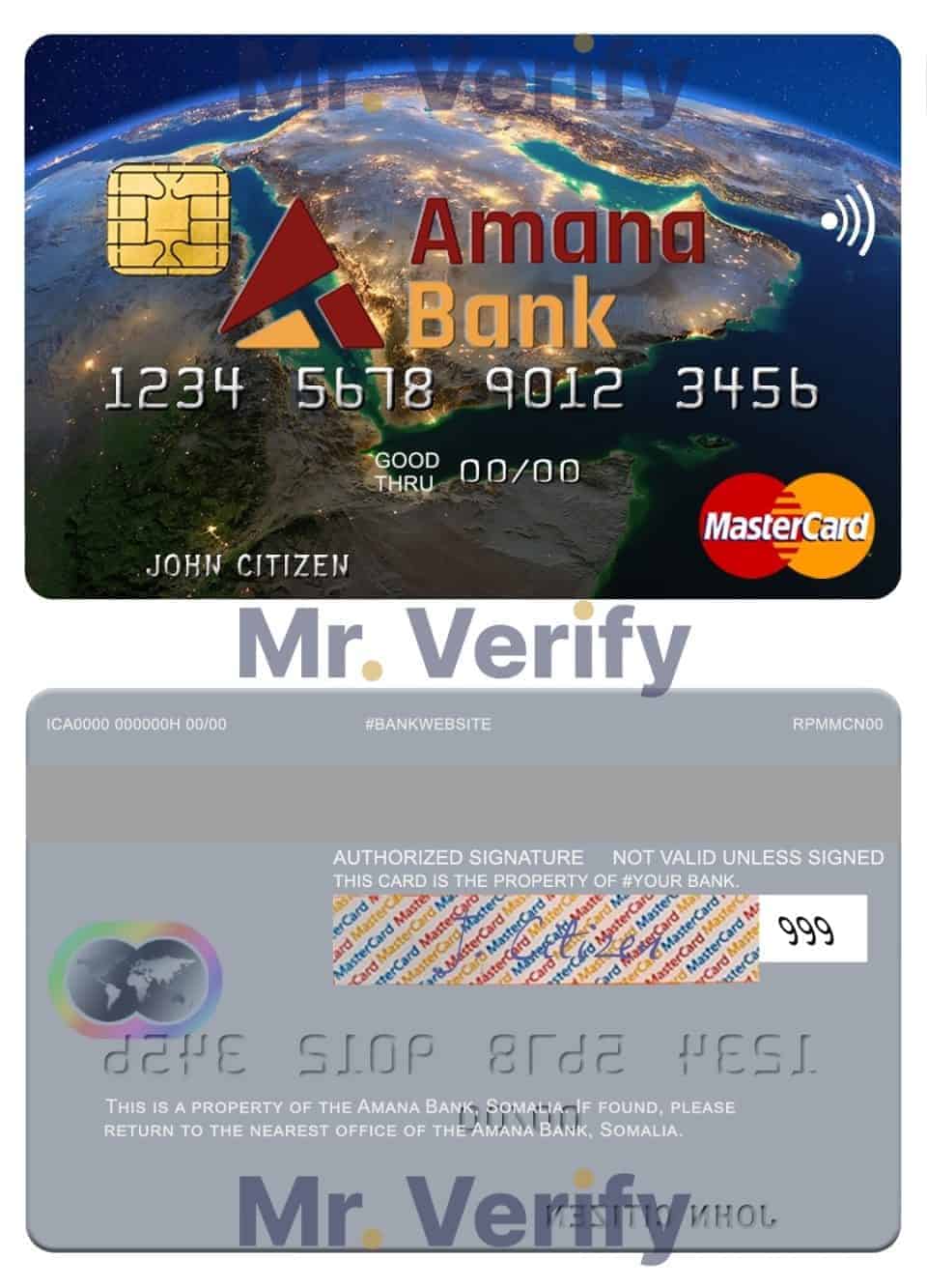 Editable Somalia Amana Bank mastercard credit card Templates in PSD Format