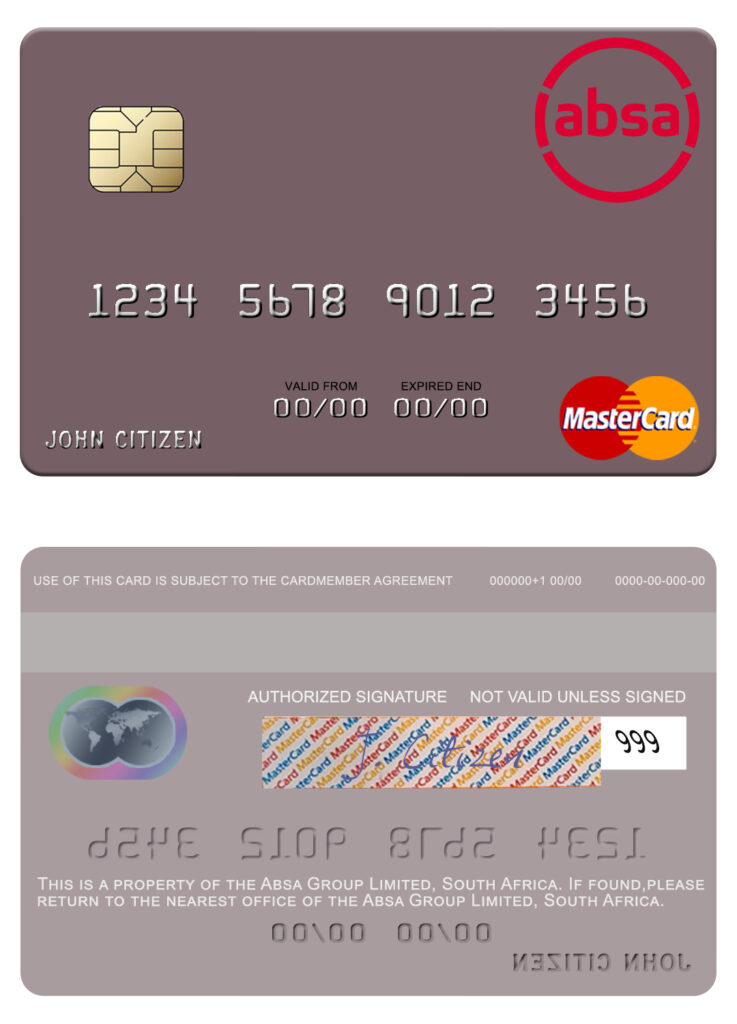 Editable South Africa Absa Group Limited mastercard credit card Templates in PSD Format
