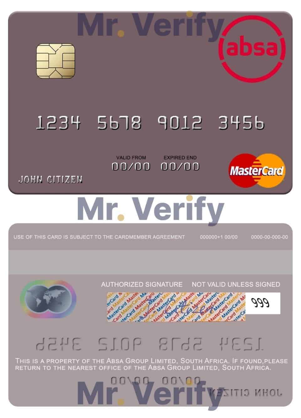 Editable South Africa Absa Group Limited mastercard credit card Templates in PSD Format