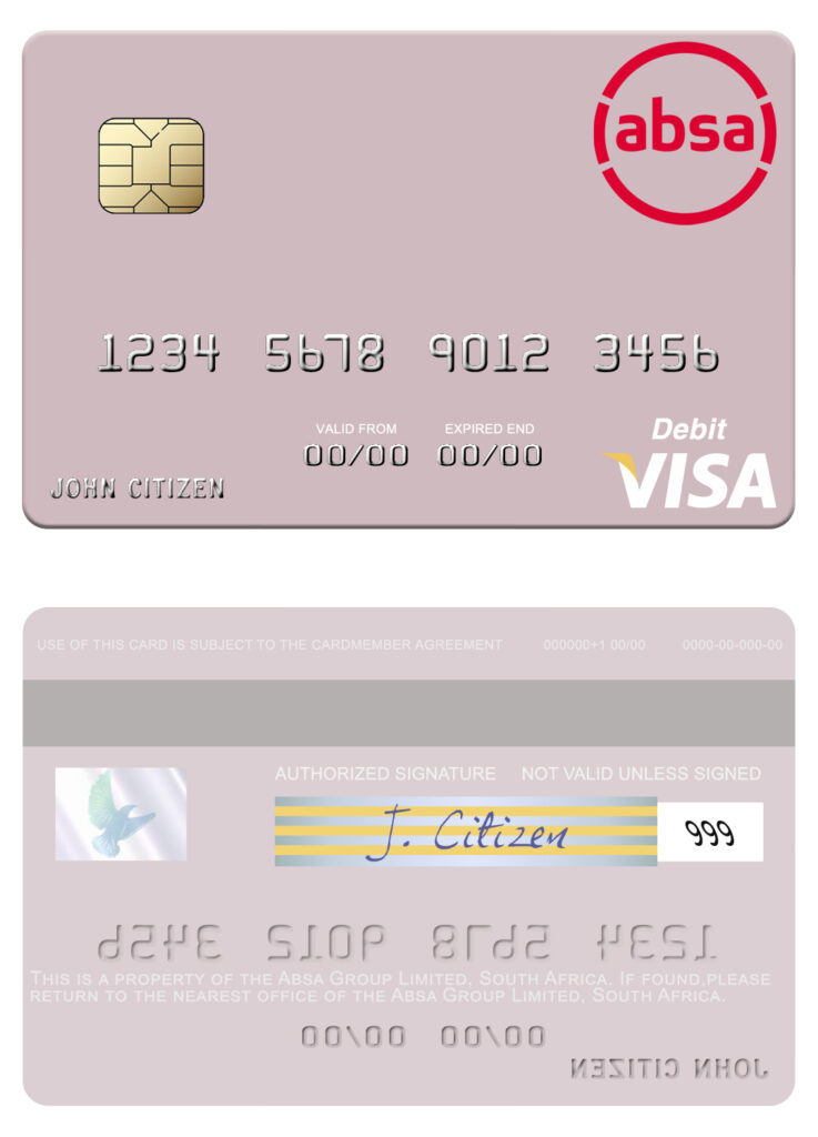 Fillable South Africa Absa Group Limited visa debit credit card Templates | Layer-Based PSD