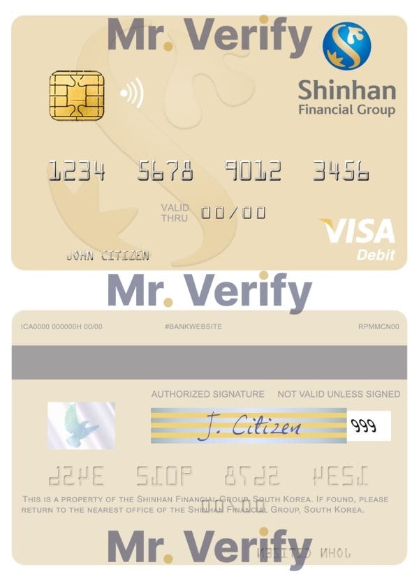 Editable South Korea Shinhan Financial Group visa debit card Templates in PSD Format