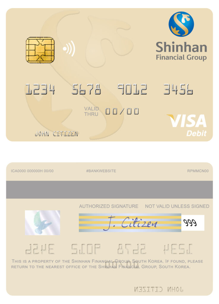 Editable South Korea Shinhan Financial Group visa debit card Templates in PSD Format