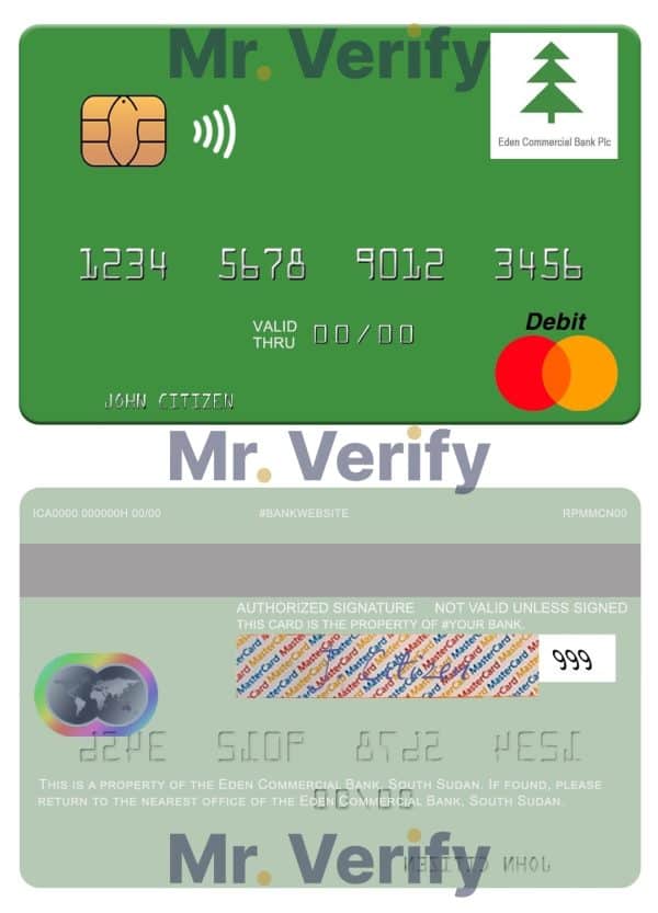 Fillable South Sudan Eden Commercial Bank mastercard Templates | Layer-Based PSD