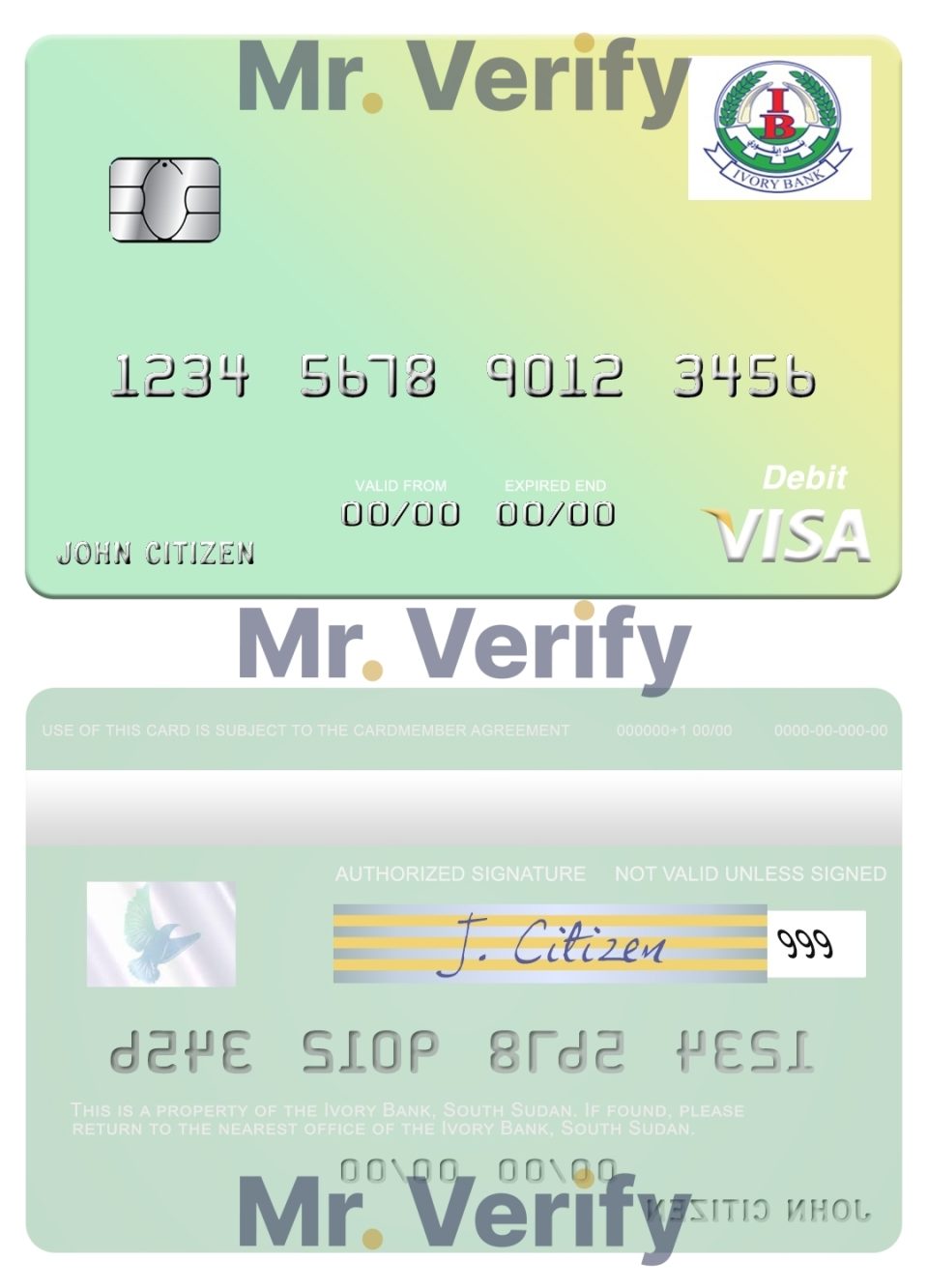 Editable South Sudan Ivory Bank visa debit card Templates in PSD Format