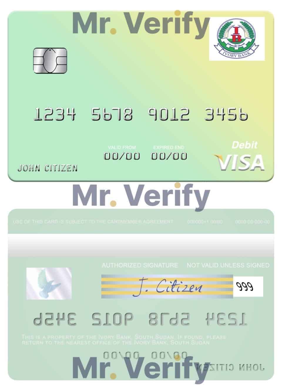 Editable South Sudan Ivory Bank visa debit card Templates in PSD Format