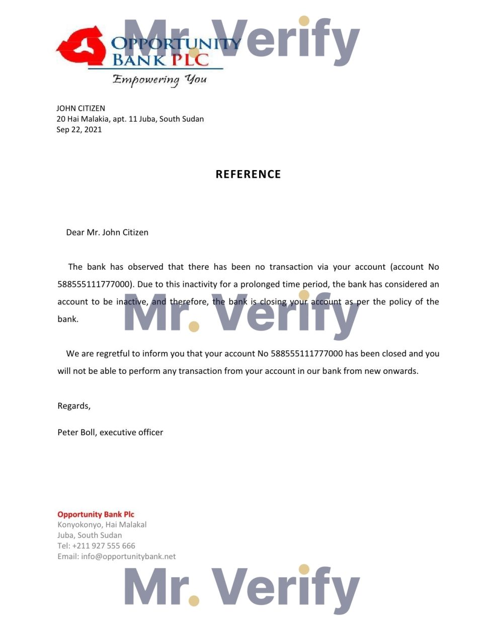 Download South Sudan Opportunity Bank Reference Letter Templates | Editable Word