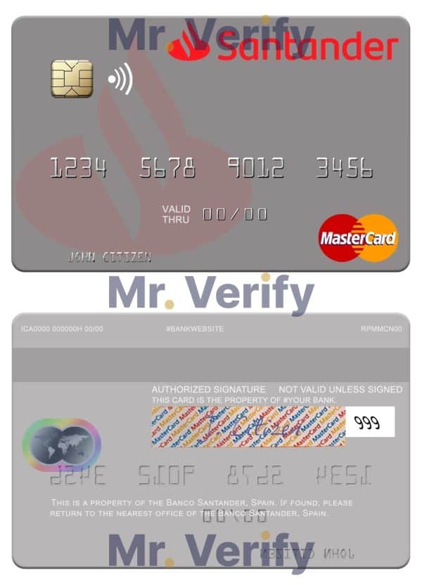 Fillable Spain Banco Santander mastercard Templates | Layer-Based PSD