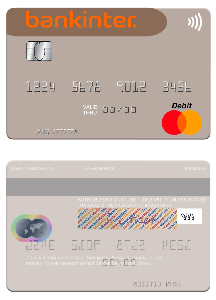 Editable Spain Bankinter bank mastercard credit card Templates in PSD Format