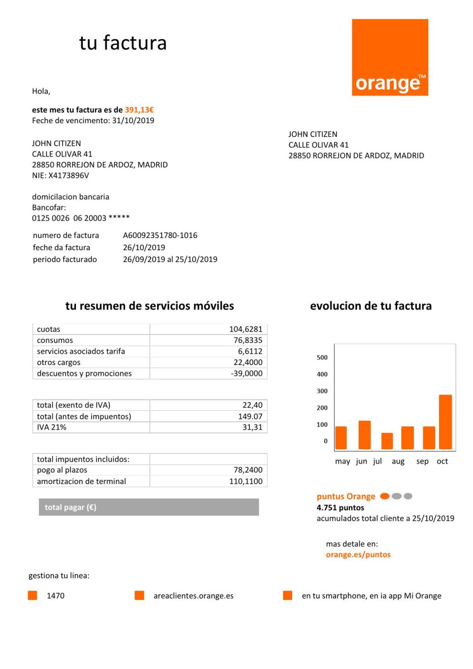 Spain Orange easy fillable utility bill template in Word and PDF format