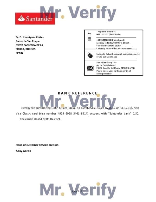 Download Spain Santander Bank Reference Letter Templates | Editable Word