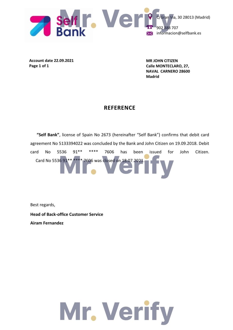 Download Spain Self Bank Reference Letter Templates | Editable Word