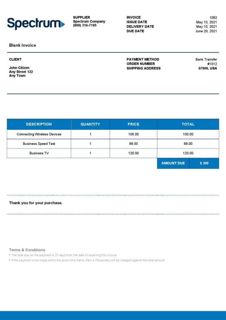 USA Spectrum invoice template in Word and PDF format, fully editable