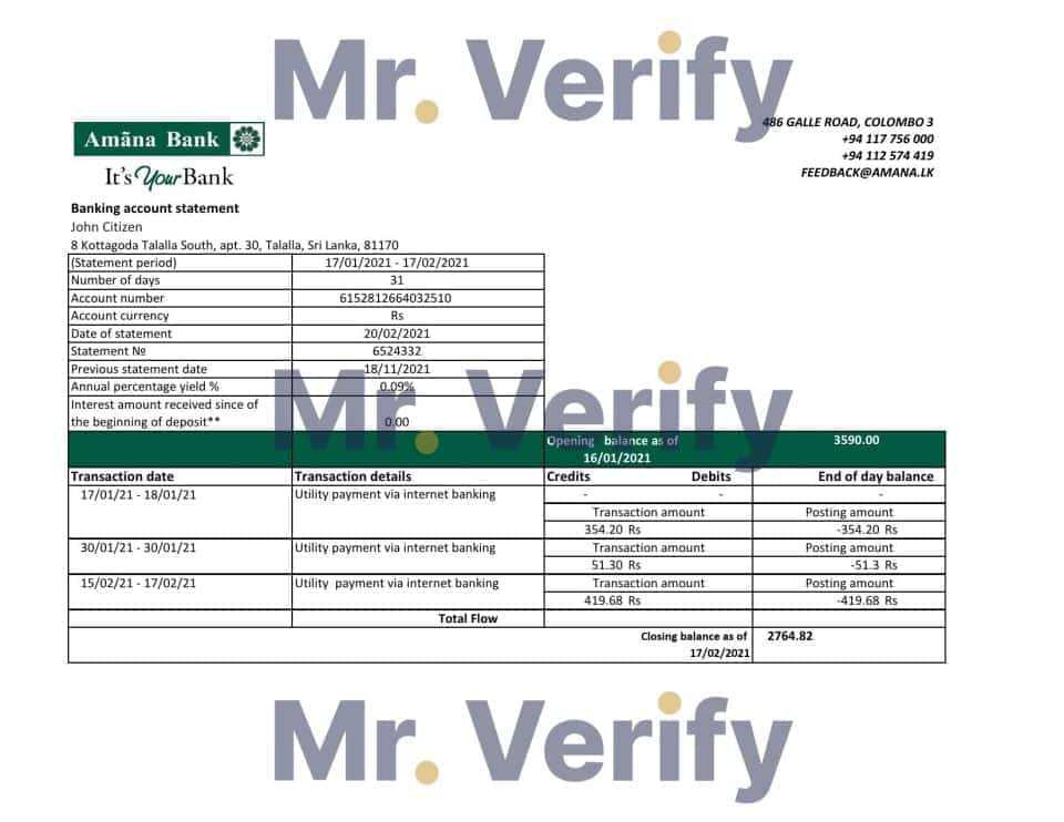 Sri Lanka Amana Bank statement easy to fill template in Excel and PDF format
