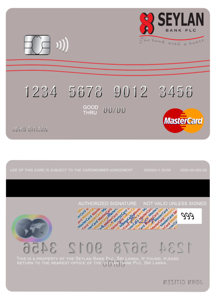Editable Sri Lanka Seylan Bank Plc mastercard Templates in PSD Format
