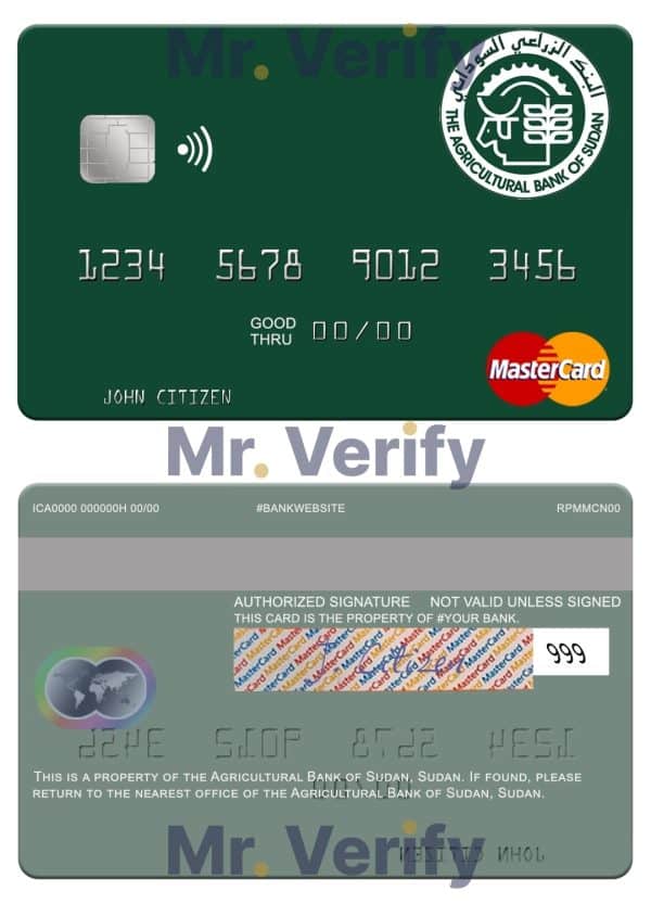 Editable Sudan The Agricultural Bank of Sudan mastercard Templates in PSD Format