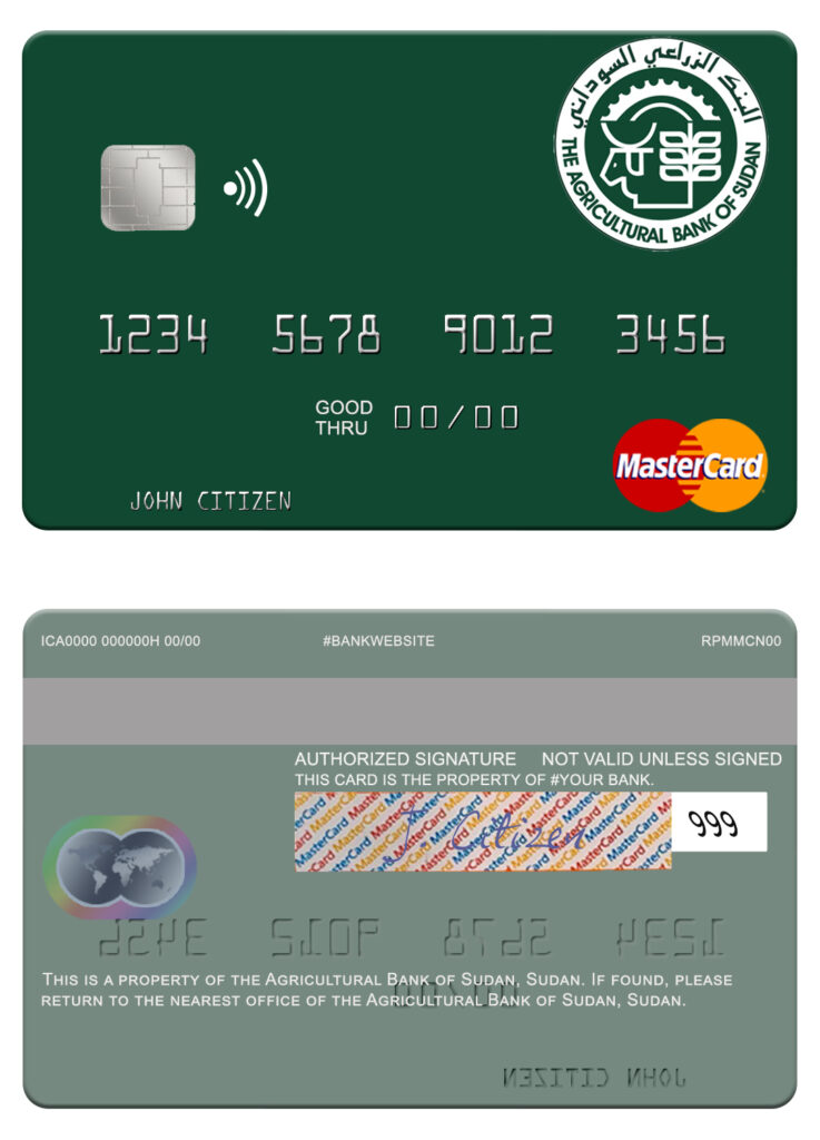 Editable Sudan The Agricultural Bank of Sudan mastercard Templates in PSD Format
