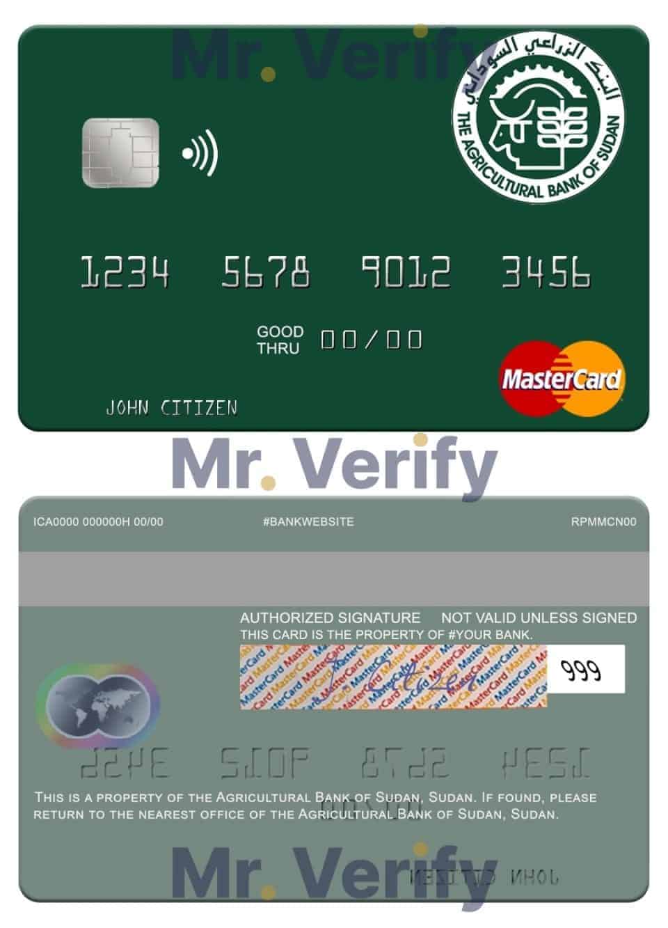 Editable Sudan The Agricultural Bank of Sudan mastercard Templates in PSD Format