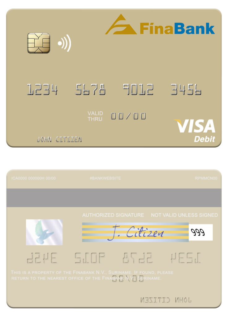Fillable Suriname Finabank N.V. visa debit card Templates | Layer-Based PSD