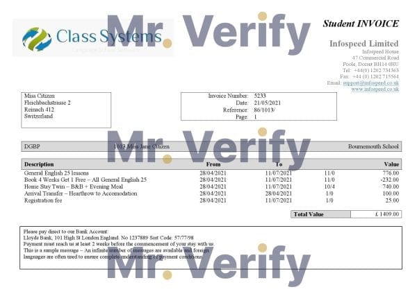 High-Quality Switzerland Class System Invoice Template PDF | Fully Editable