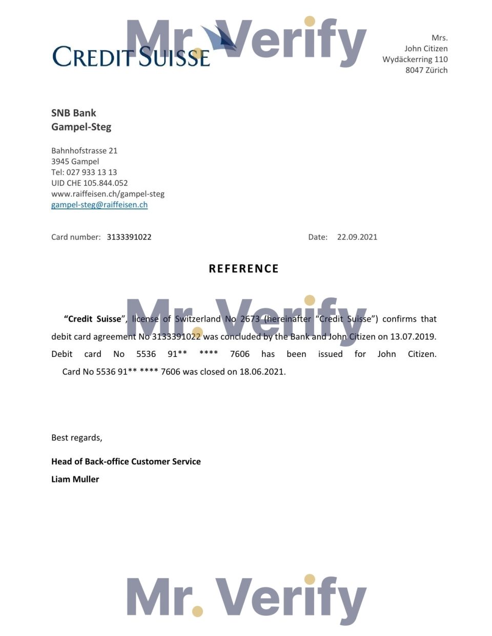 Download Switzerland Credit Suisse Bank Reference Letter Templates | Editable Word