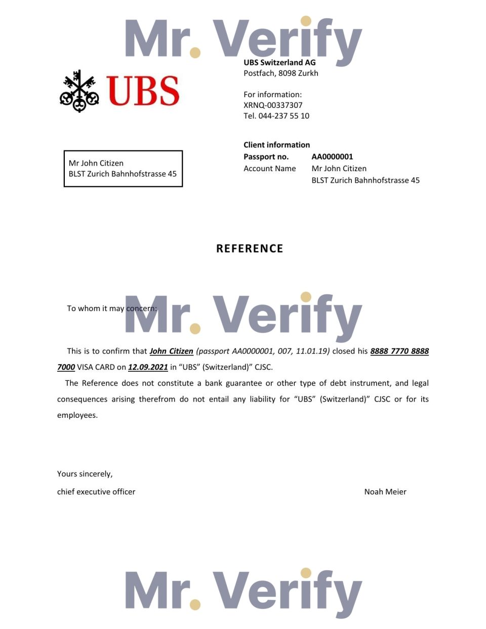Download Switzerland UBS Bank Reference Letter Templates | Editable Word
