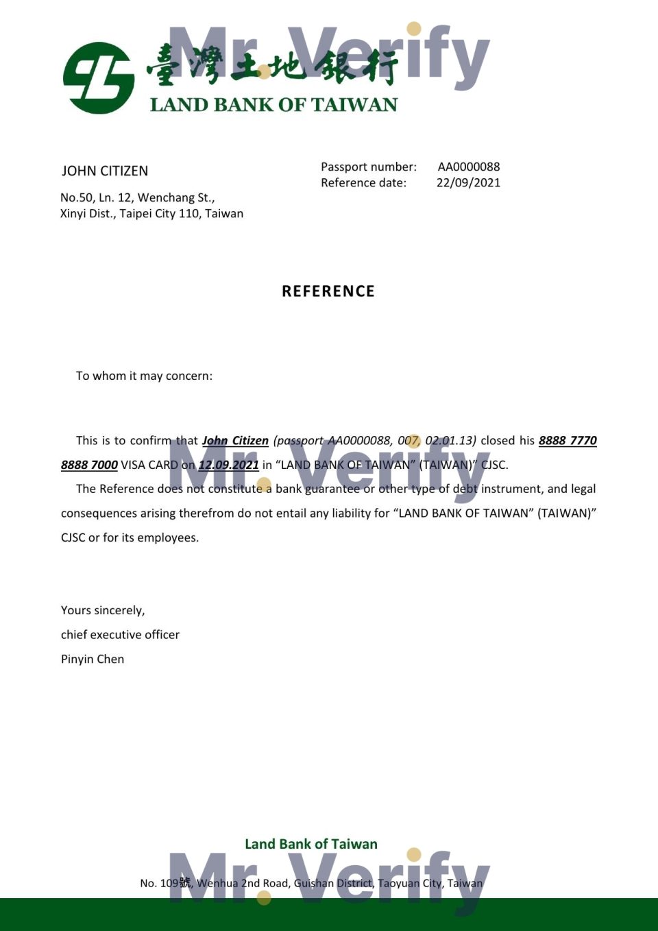 Download Taiwan Land Bank Reference Letter Templates | Editable Word