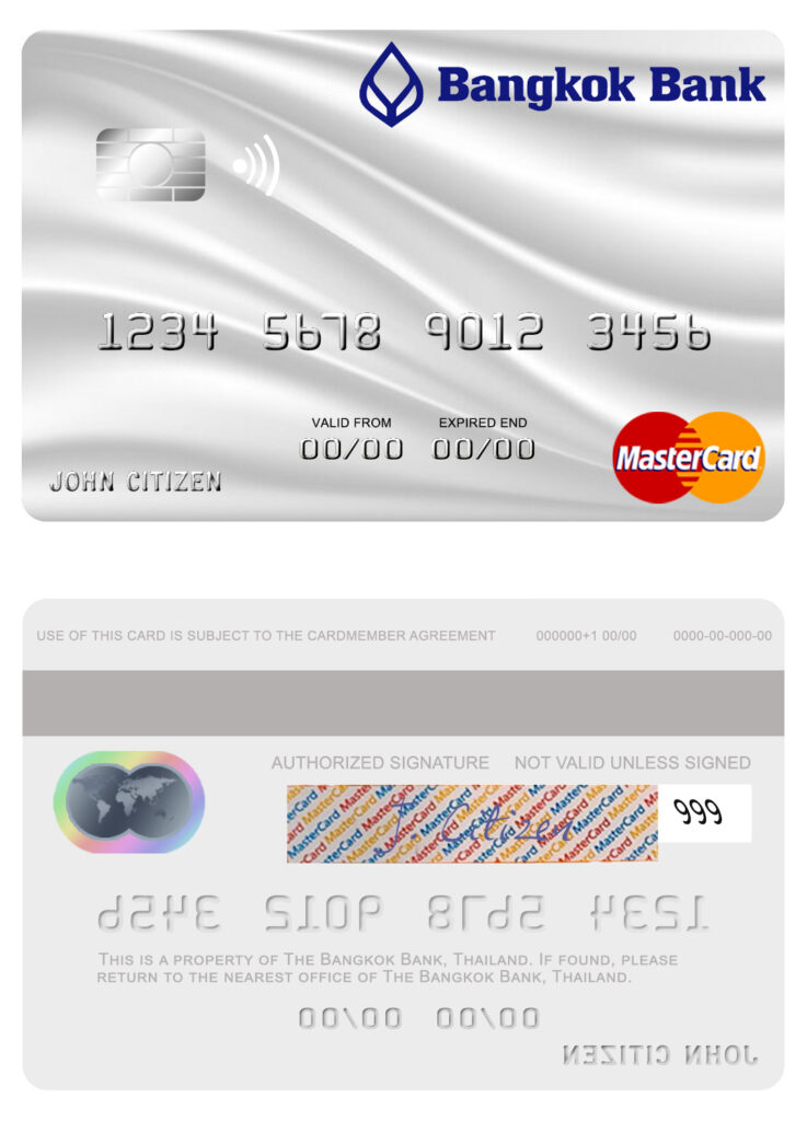 Fillable Thailand Bangkok Bank mastercard Templates | Layer-Based PSD