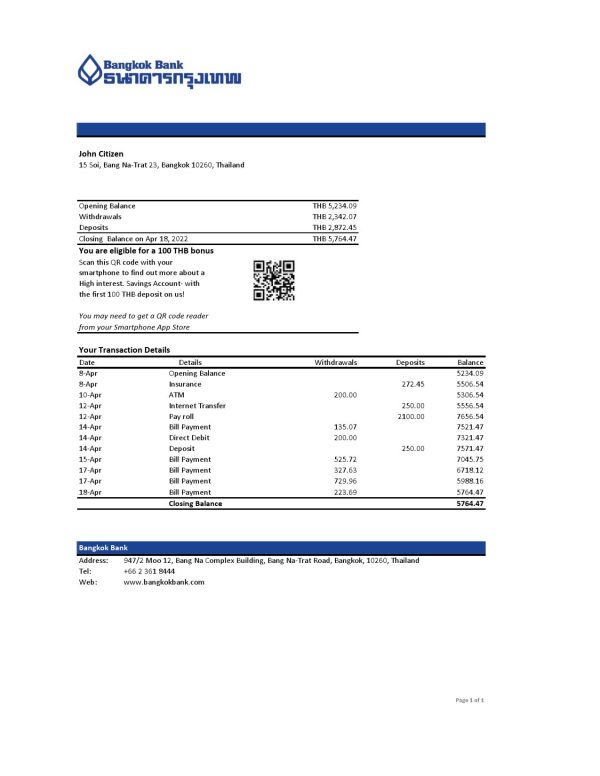 Georgia Bank of Georgia statement Excel and PDF template