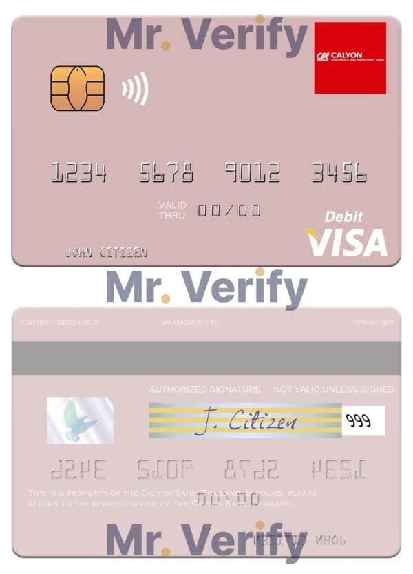 Fillable Thailand Calyon Bank visa debit card Templates | Layer-Based PSD