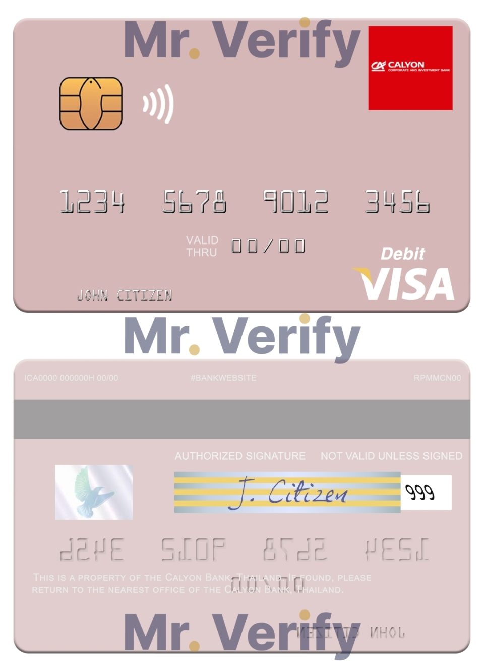 Fillable Thailand Calyon Bank visa debit card Templates | Layer-Based PSD