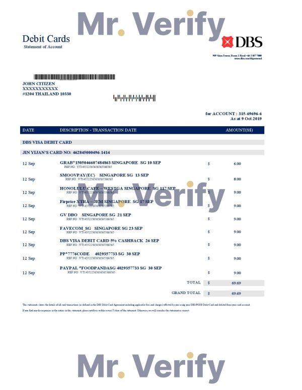 Thailand DBS bank proof of address statement template in Word and PDF format 600x776 - Cart