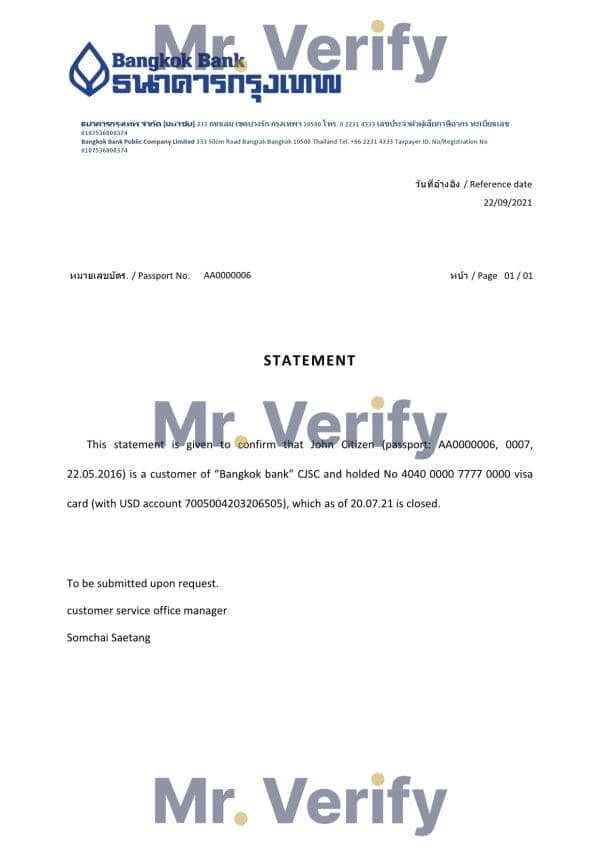 Download Thailand Bangkok Bank Reference Letter Templates | Editable Word