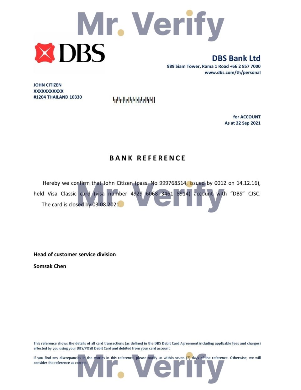 Download Thailand DBS Bank Reference Letter Templates | Editable Word