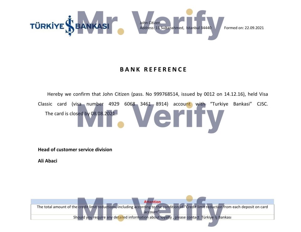 Download Turkey Is Bankasi bank account Bank Reference Letter Templates | Editable Word