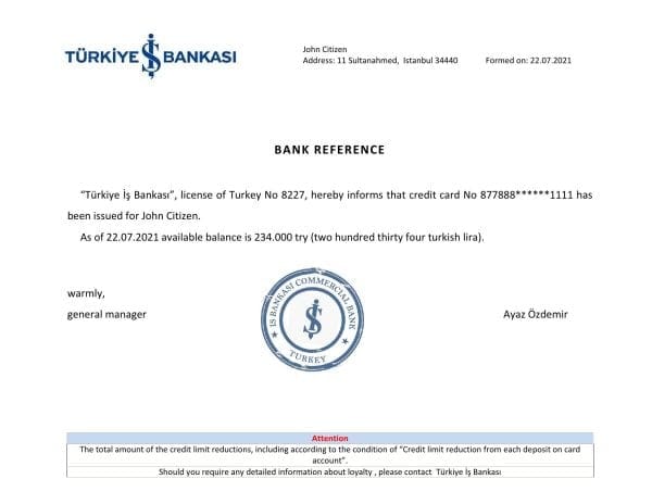 Download Turkey Is Bankasi Bank Reference Letter Templates | Editable Word