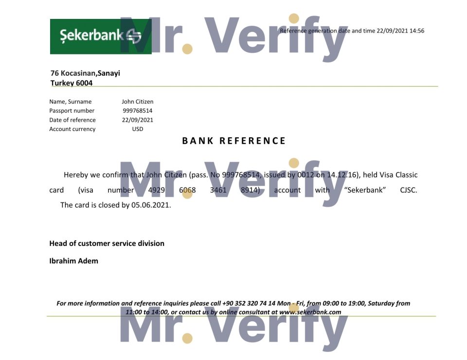 Download Turkey Sekerbank Bank Reference Letter Templates | Editable Word