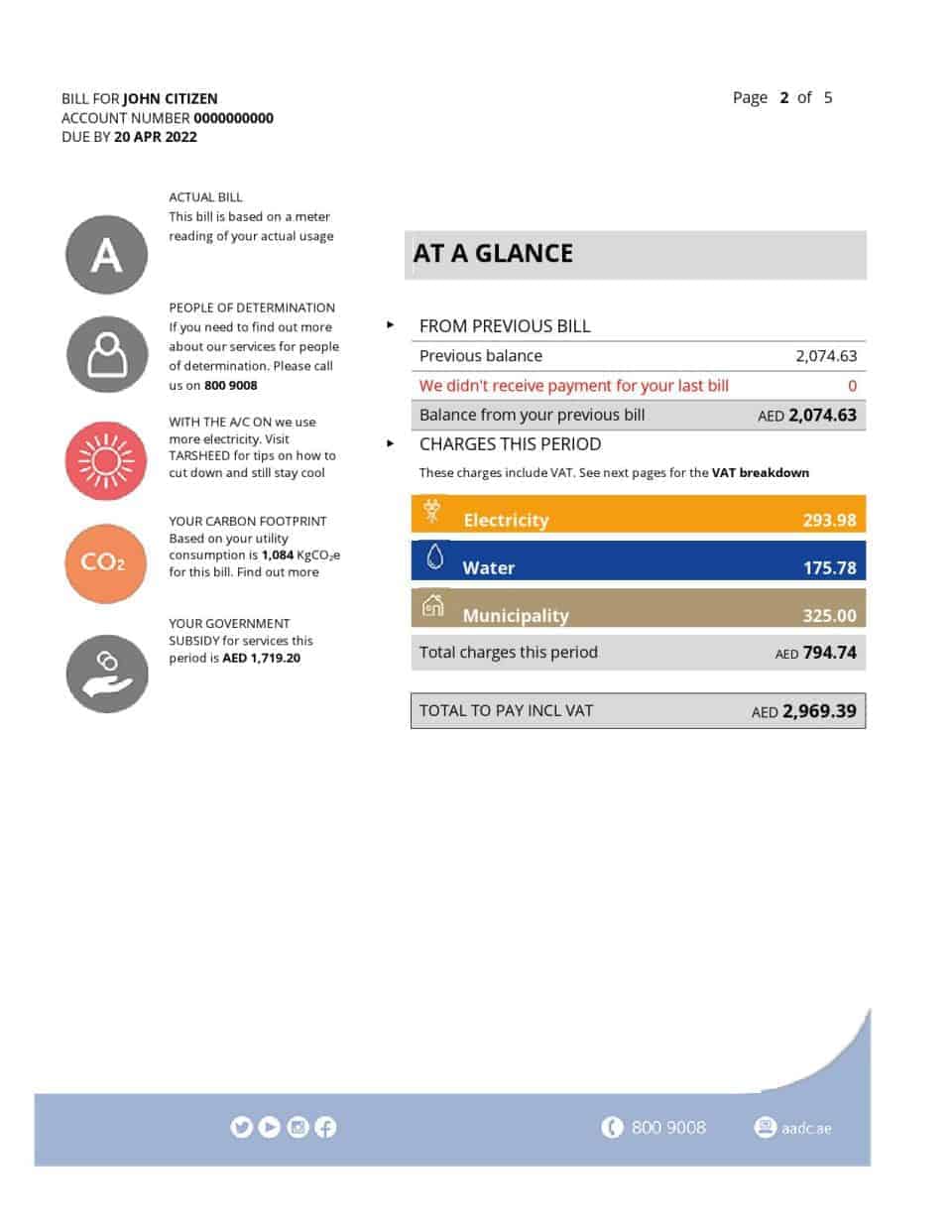 UAE Sharjah Al Ain Distribution Co. Word and PDF utility bill template (5 pages)