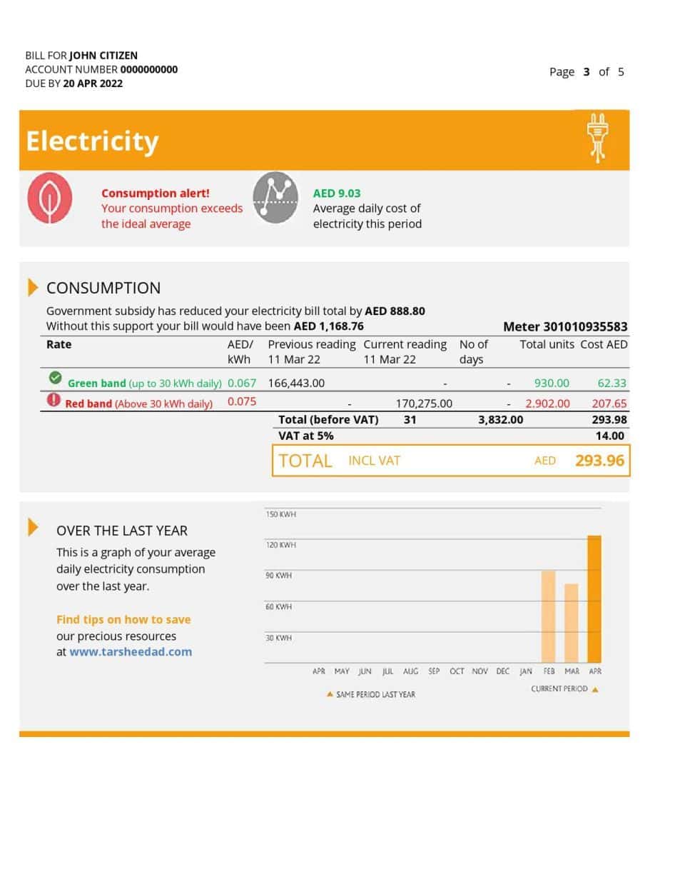 UAE Sharjah Al Ain Distribution Co. Word and PDF utility bill template (5 pages)