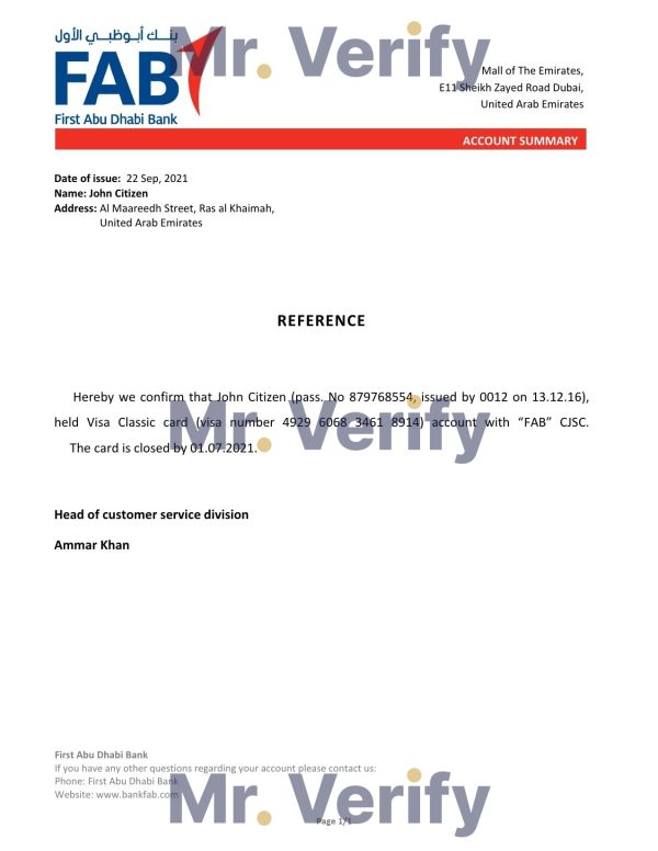 Download UAE FAB Bank Reference Letter Templates | Editable Word
