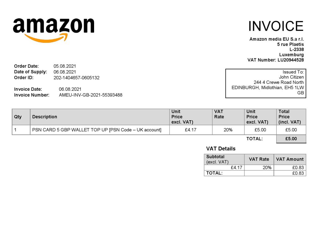 High-Quality United Kingdom Amazon American multinational technology company Invoice Template PDF | Fully Editable