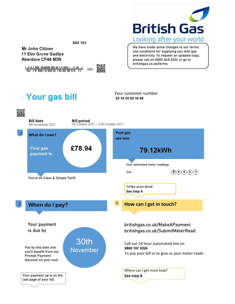 United Kingdom British Gas utility bill template in Word and PDF format fully editable (2 pages) version 1