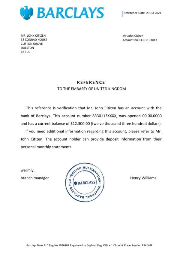Download United Kingdom Barclays Bank Reference Letter Templates | Editable Word