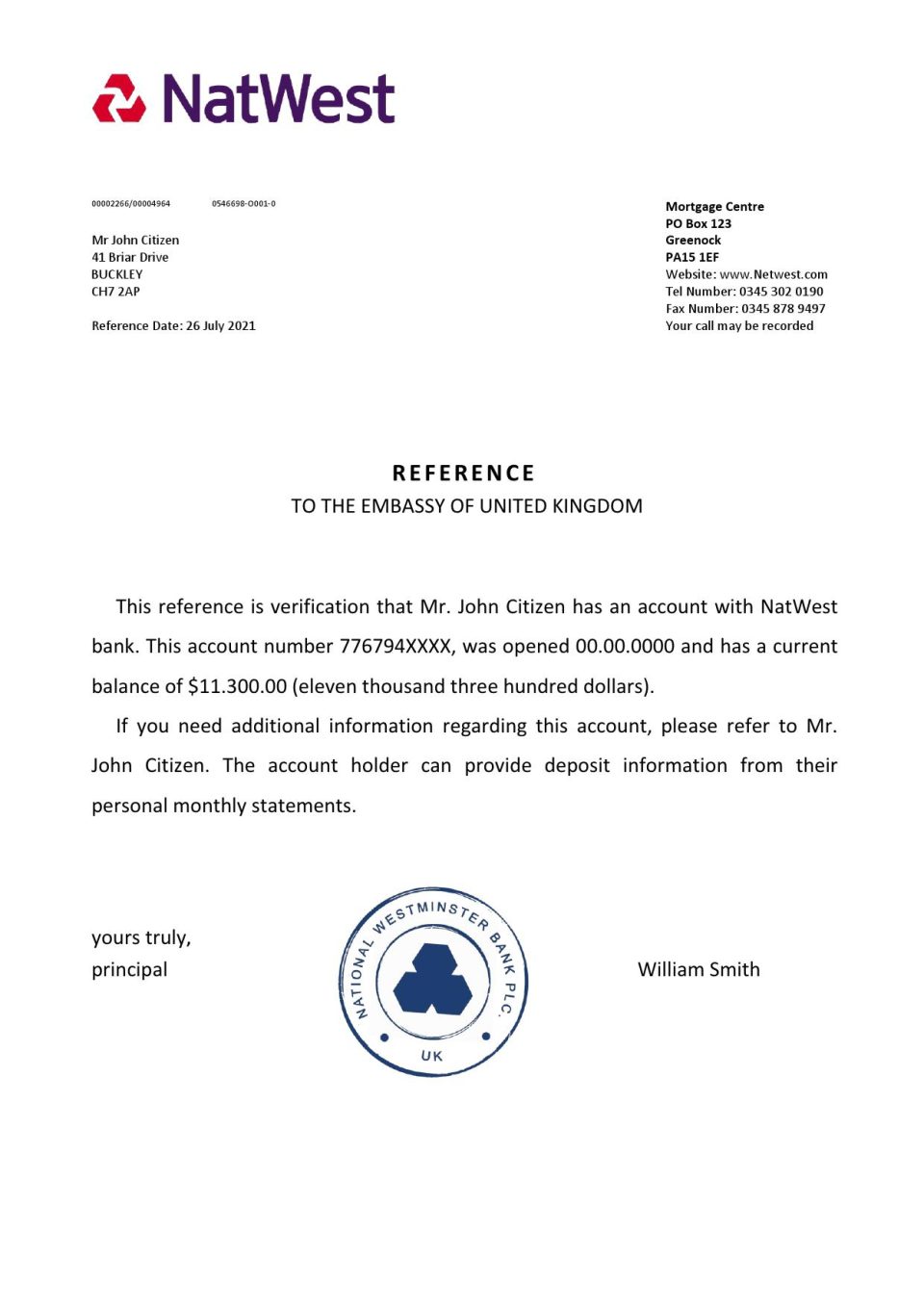 Download United Kingdom Natwest Bank Reference Letter Templates | Editable Word
