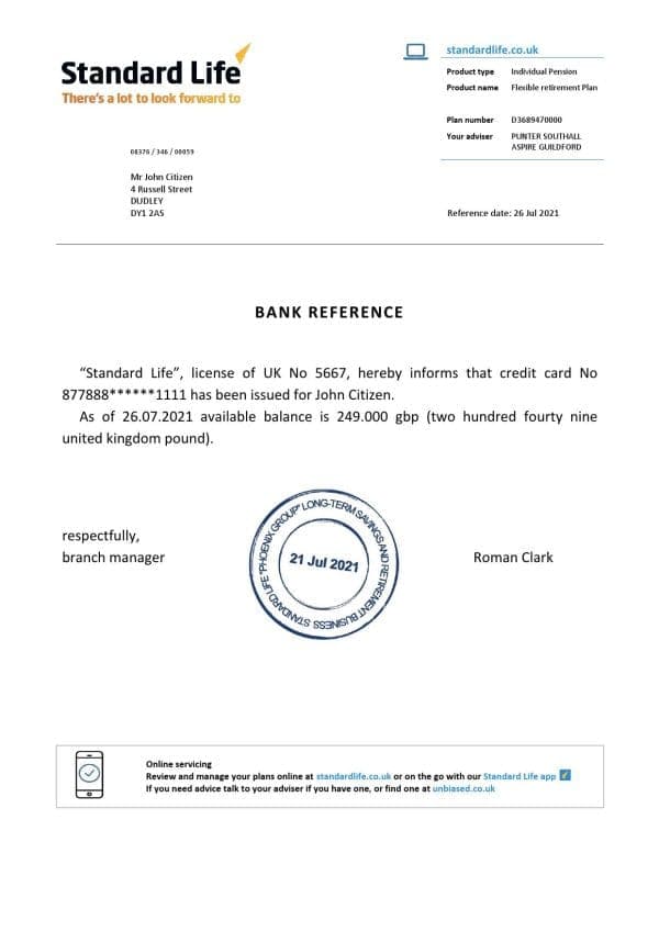Download United Kingdom Standard Life Bank Reference Letter Templates | Editable Word