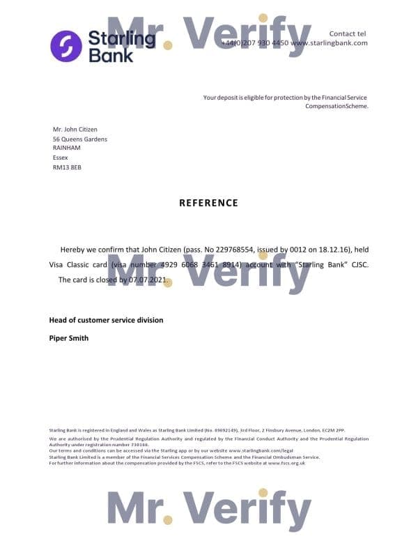 Download United Kingdom Starling Bank Reference Letter Templates | Editable Word