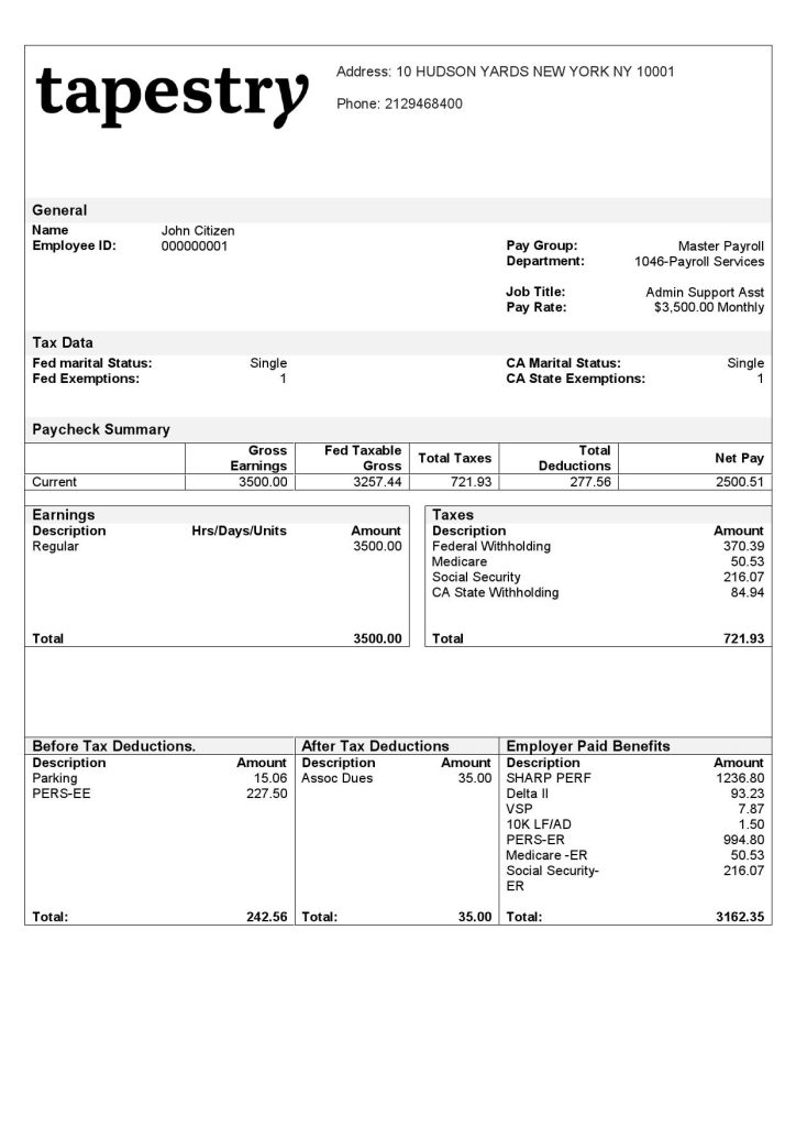 USA apparel company employee sheet template in Word and PDF format
