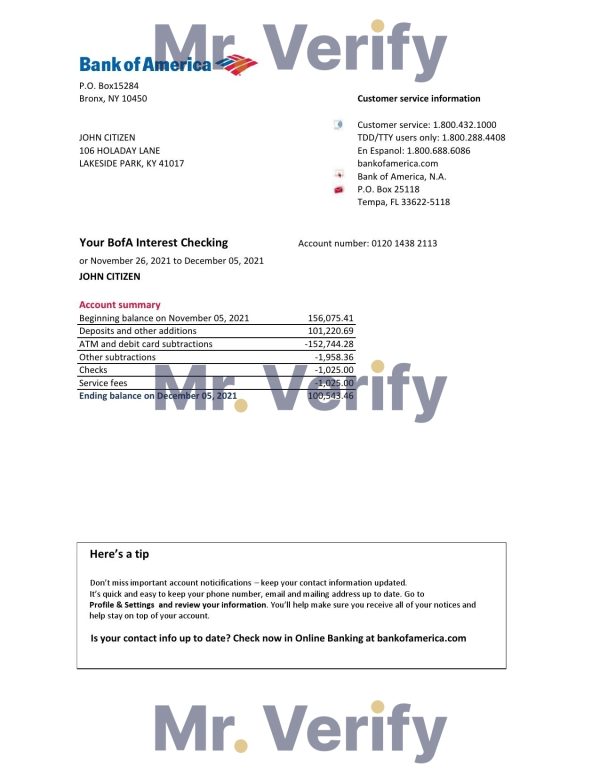 USA Bank of America bank account closure reference letter template in Word and PDF format